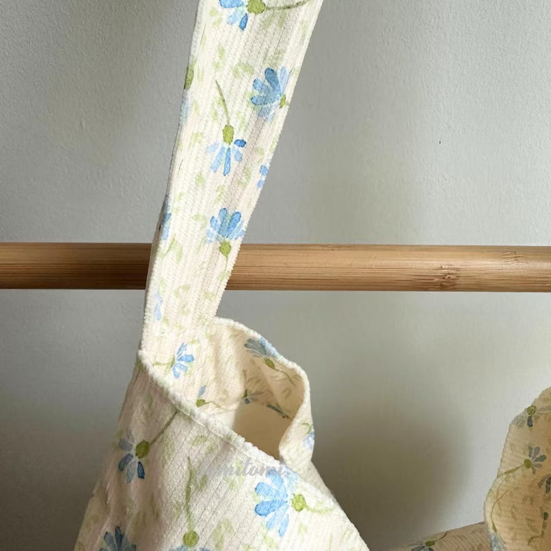 Corduroy Floral Shoulder Bag: Dandelion Print Cotton Tote