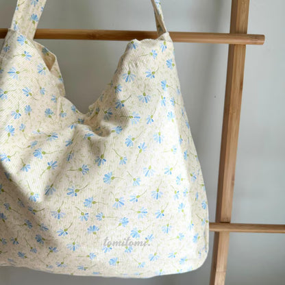 Corduroy Floral Shoulder Bag: Dandelion Print Cotton Tote