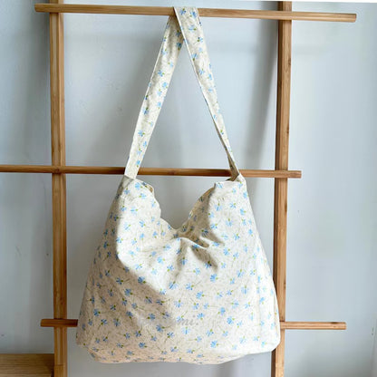Corduroy Floral Shoulder Bag: Dandelion Print Cotton Tote