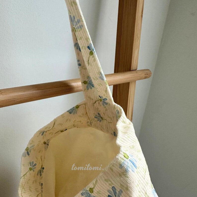 Corduroy Floral Shoulder Bag: Dandelion Print Cotton Tote
